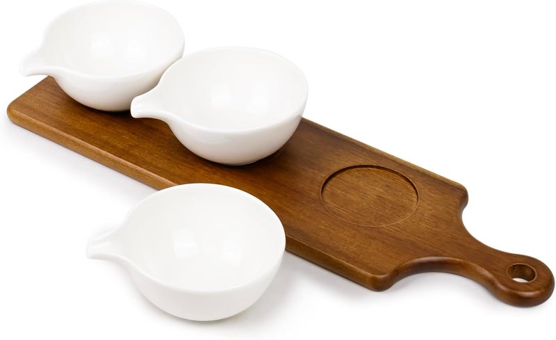 شالو طقم تقديم بورسلين أكاسيا خشبي 3 قطع، 40 سم، أبيض وبني - Image 4